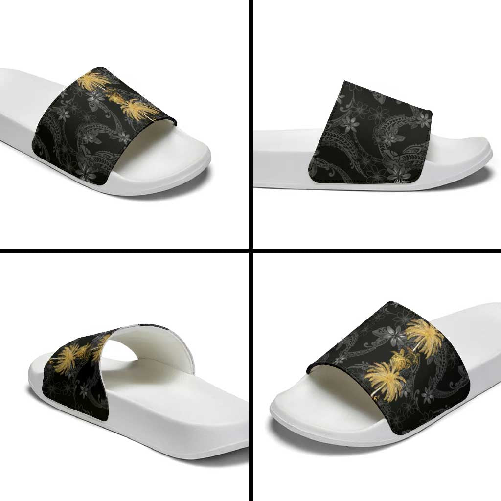 Hawaiian Honu And Surfboards Slide Sandals Gold Style - Polynesian Pride