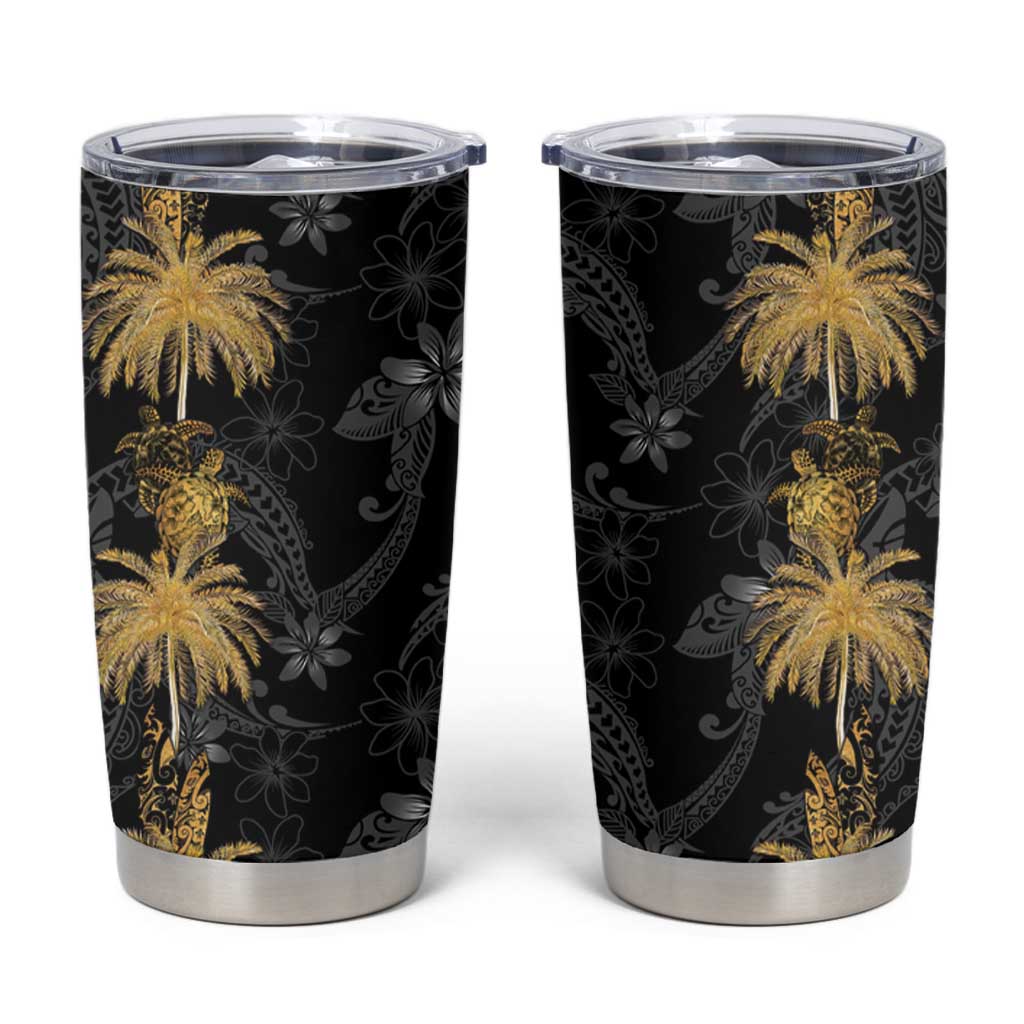 Hawaiian Honu And Surfboards Tumbler Cup Gold Style - Polynesian Pride