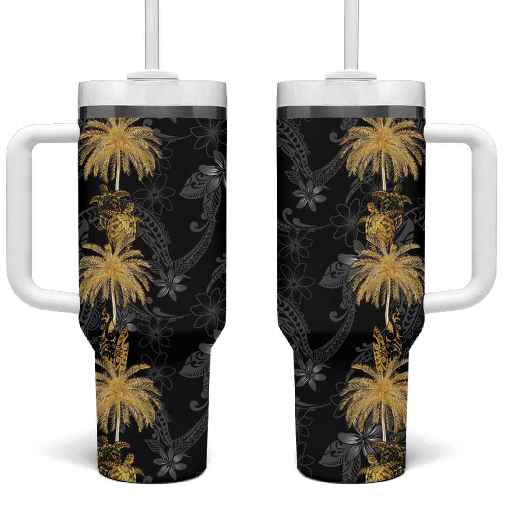 Hawaiian Honu And Surfboards Tumbler With Handle Gold Style - Polynesian Pride
