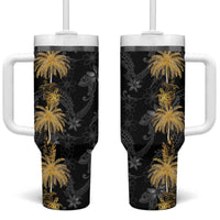 Hawaiian Honu And Surfboards Tumbler With Handle Gold Style - Polynesian Pride