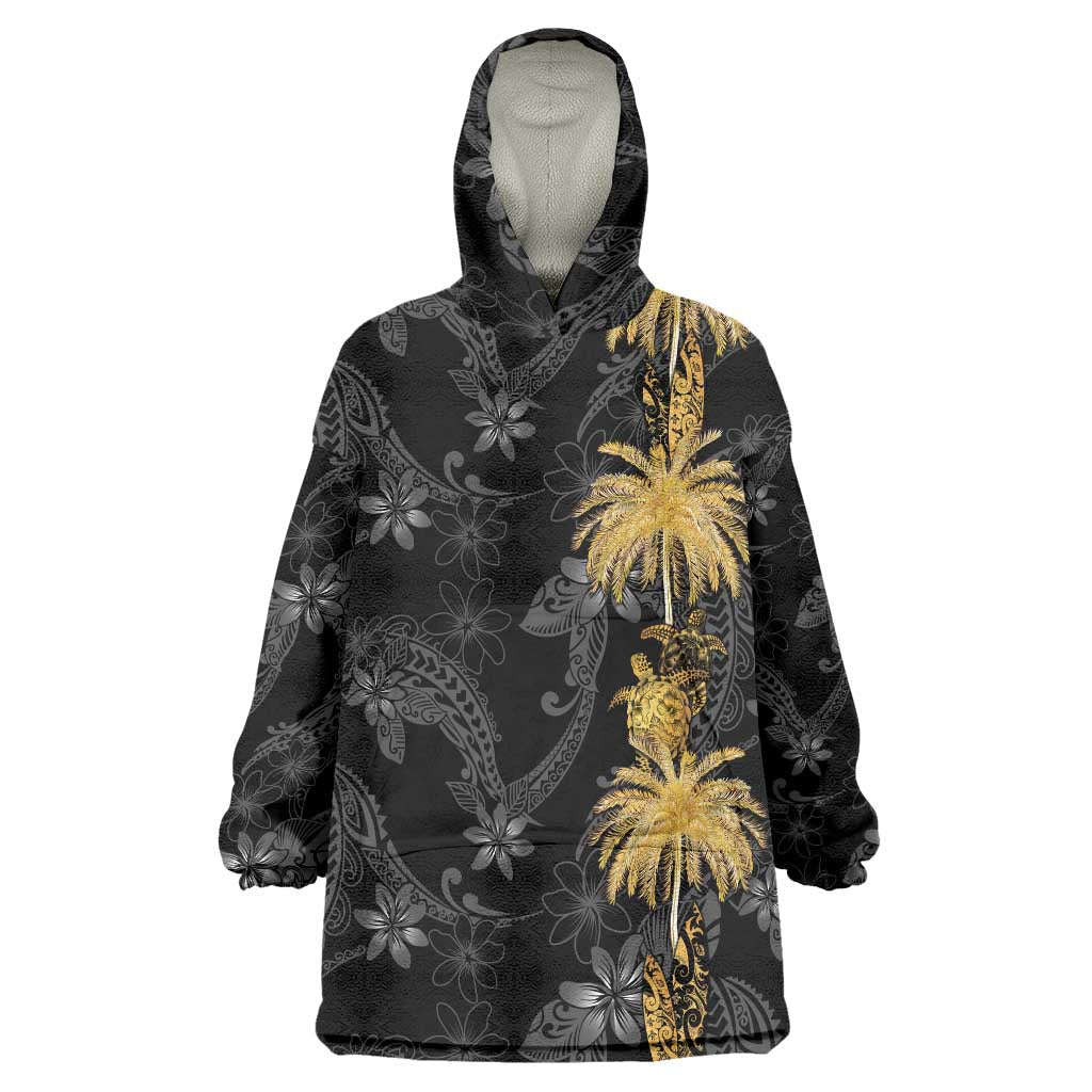 Hawaiian Honu And Surfboards Wearable Blanket Hoodie Gold Style - Polynesian Pride