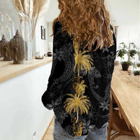 Hawaiian Honu And Surfboards Women Casual Shirt Gold Style - Polynesian Pride