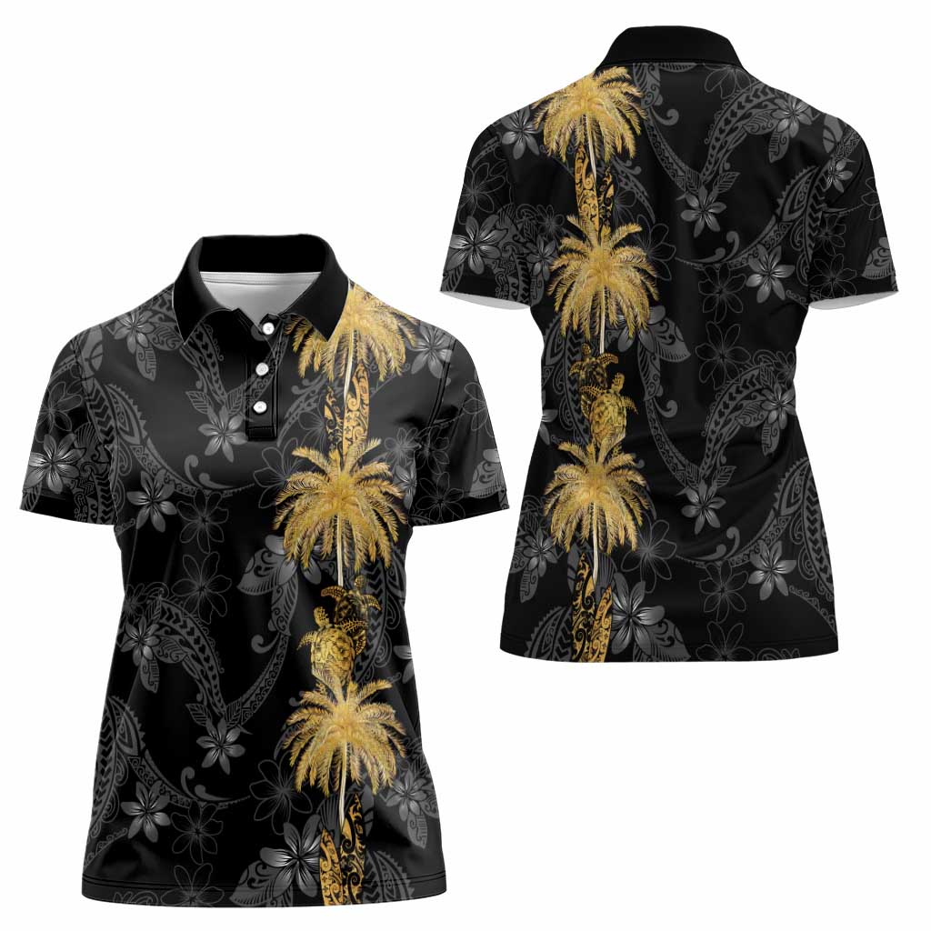 Hawaiian Honu And Surfboards Women Polo Shirt Gold Style - Polynesian Pride