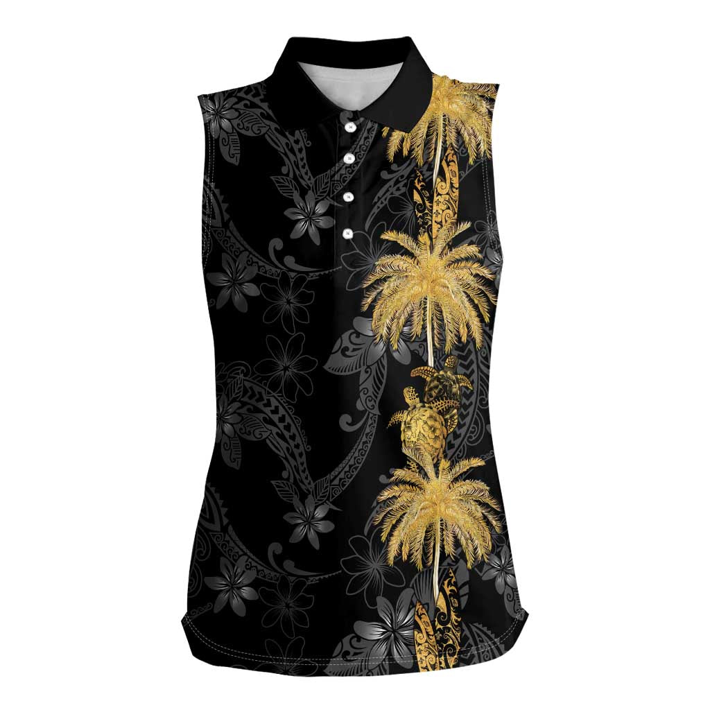 Hawaiian Honu And Surfboards Women Sleeveless Polo Shirt Gold Style - Polynesian Pride