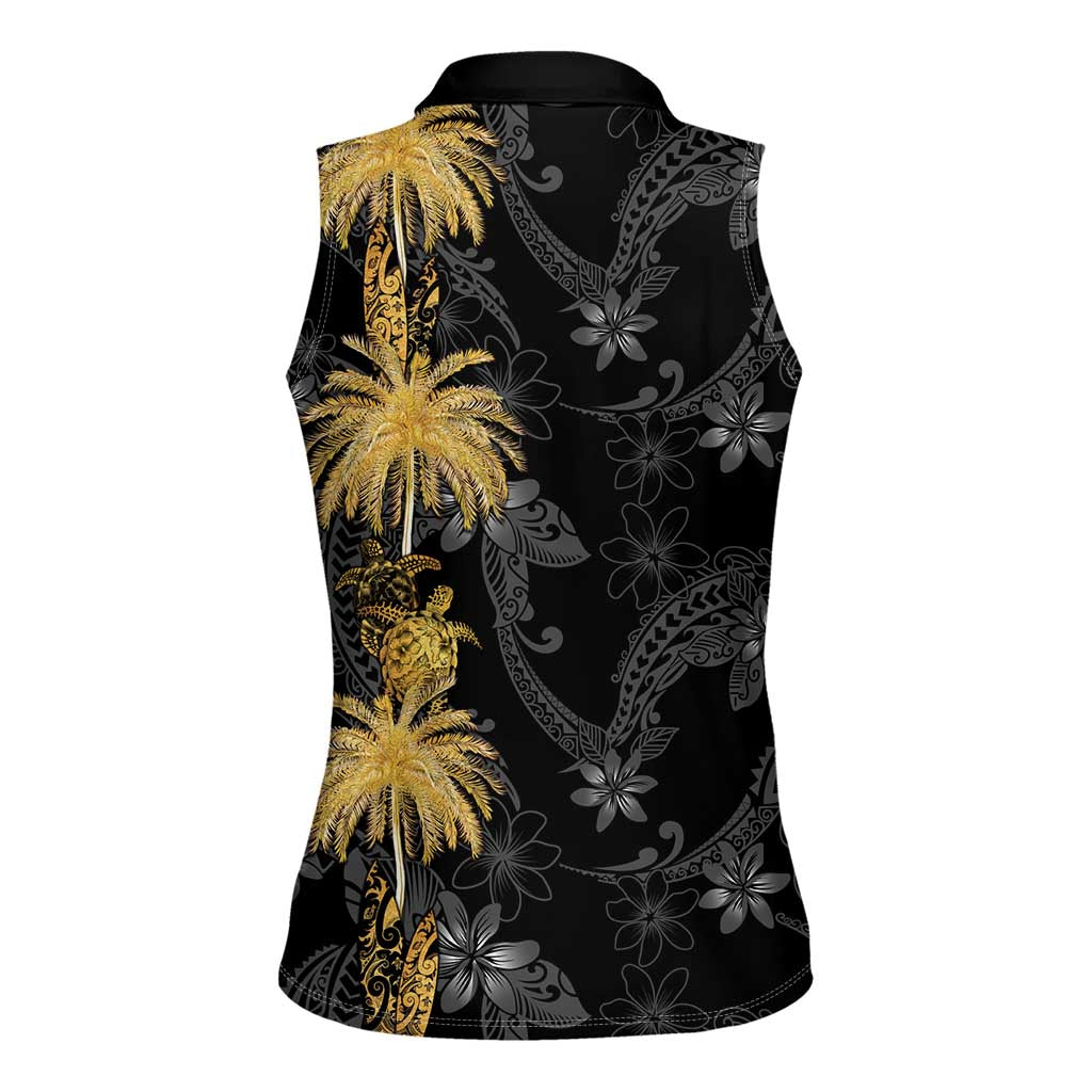 Hawaiian Honu And Surfboards Women Sleeveless Polo Shirt Gold Style - Polynesian Pride
