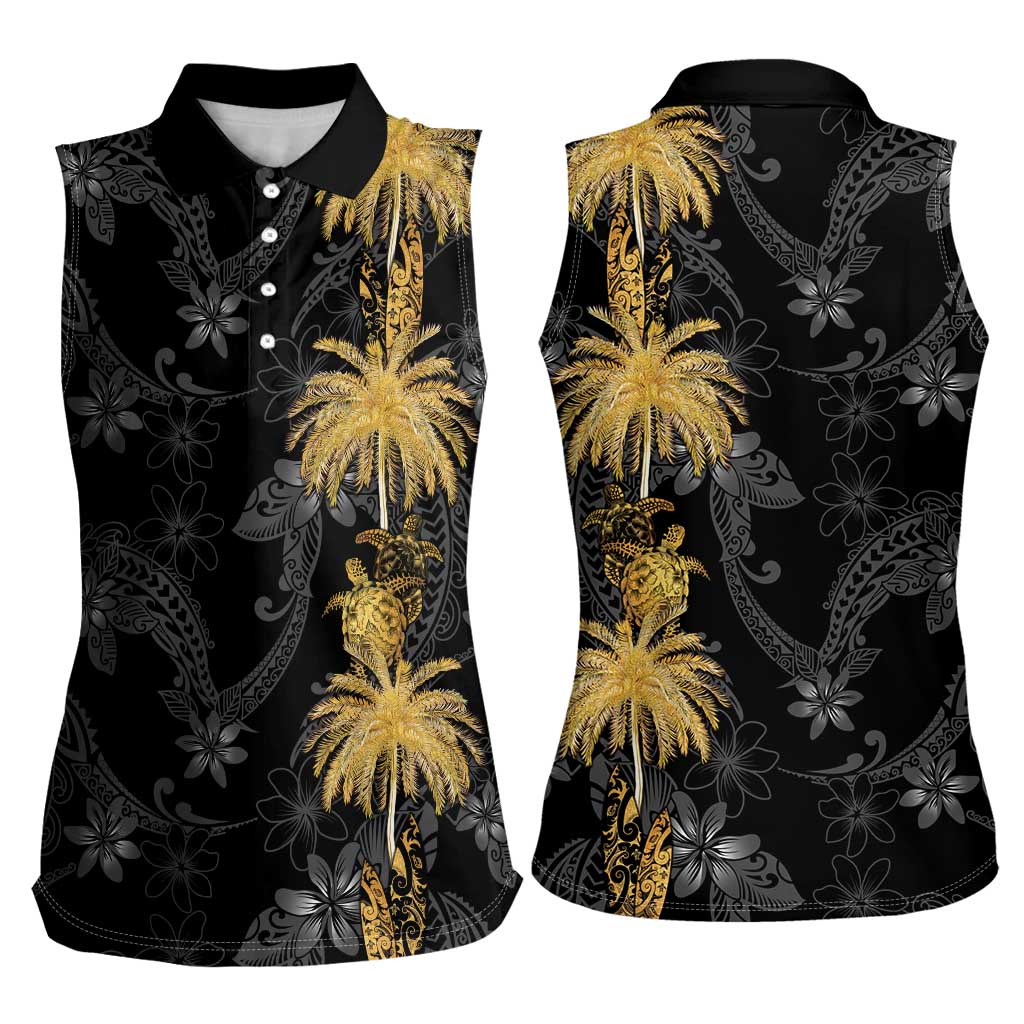 Hawaiian Honu And Surfboards Women Sleeveless Polo Shirt Gold Style - Polynesian Pride