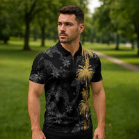 Hawaiian Honu And Surfboards Zipper Polo Shirt Gold Style - Polynesian Pride