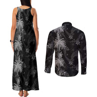Hawaiian Honu And Surfboards Couples Matching Tank Maxi Dress and Long Sleeve Button Shirt Silver Style - Polynesian Pride