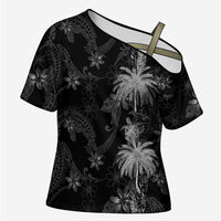 Hawaiian Honu And Surfboards Cross Shoulder Shirt Silver Style - Polynesian Pride