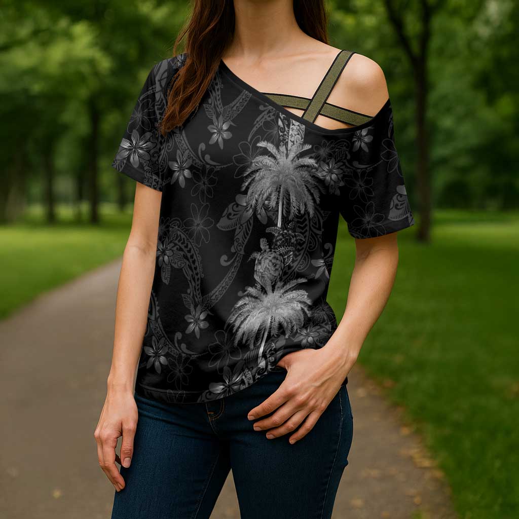 Hawaiian Honu And Surfboards Cross Shoulder Shirt Silver Style - Polynesian Pride