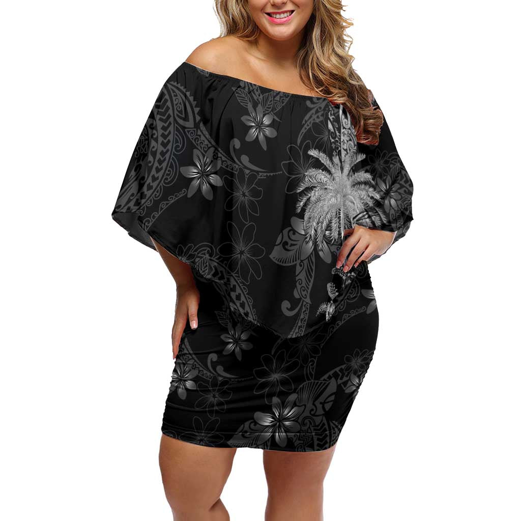 Hawaiian Honu And Surfboards Family Matching Off Shoulder Short Dress and Hawaiian Shirt Silver Style - Polynesian Pride