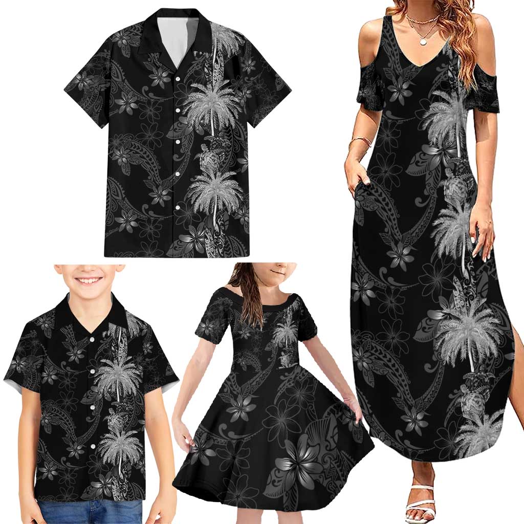 Hawaiian Honu And Surfboards Family Matching Summer Maxi Dress and Hawaiian Shirt Silver Style - Polynesian Pride