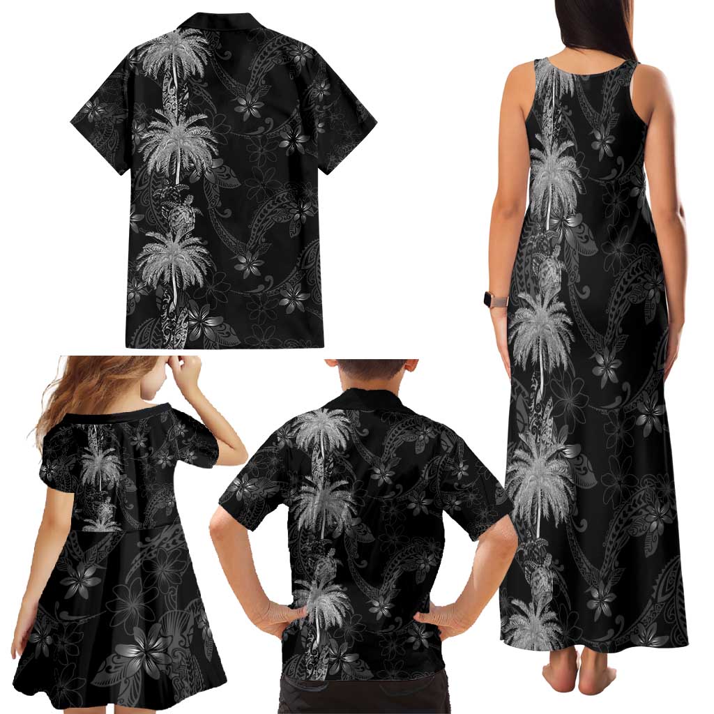 Hawaiian Honu And Surfboards Family Matching Tank Maxi Dress and Hawaiian Shirt Silver Style - Polynesian Pride
