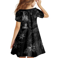 Hawaiian Honu And Surfboards Kid Short Sleeve Dress Silver Style - Polynesian Pride