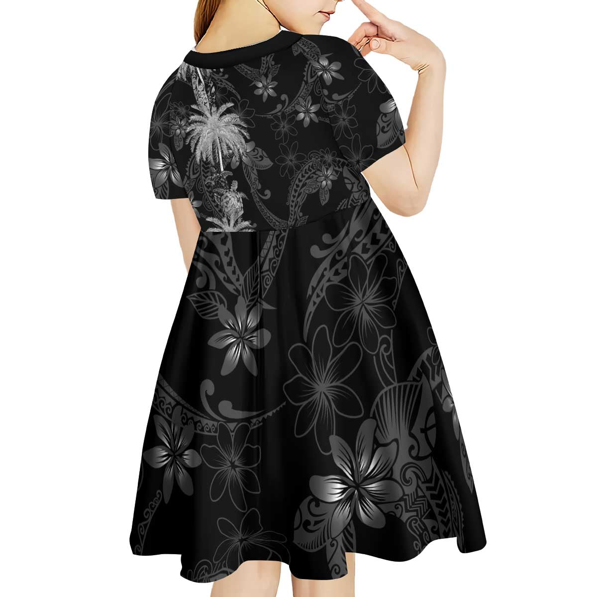 Hawaiian Honu And Surfboards Kid Short Sleeve Dress Silver Style - Polynesian Pride