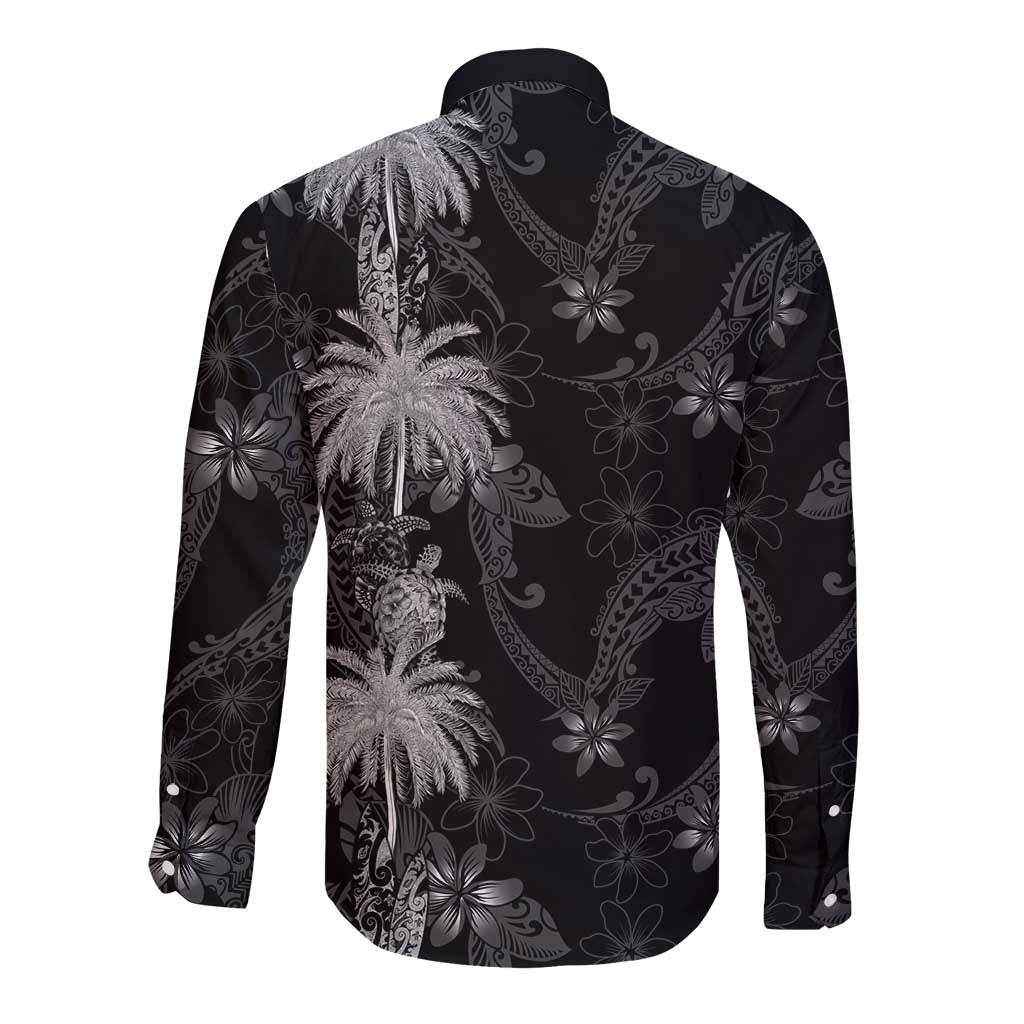 Hawaiian Honu And Surfboards Long Sleeve Button Shirt Silver Style - Polynesian Pride