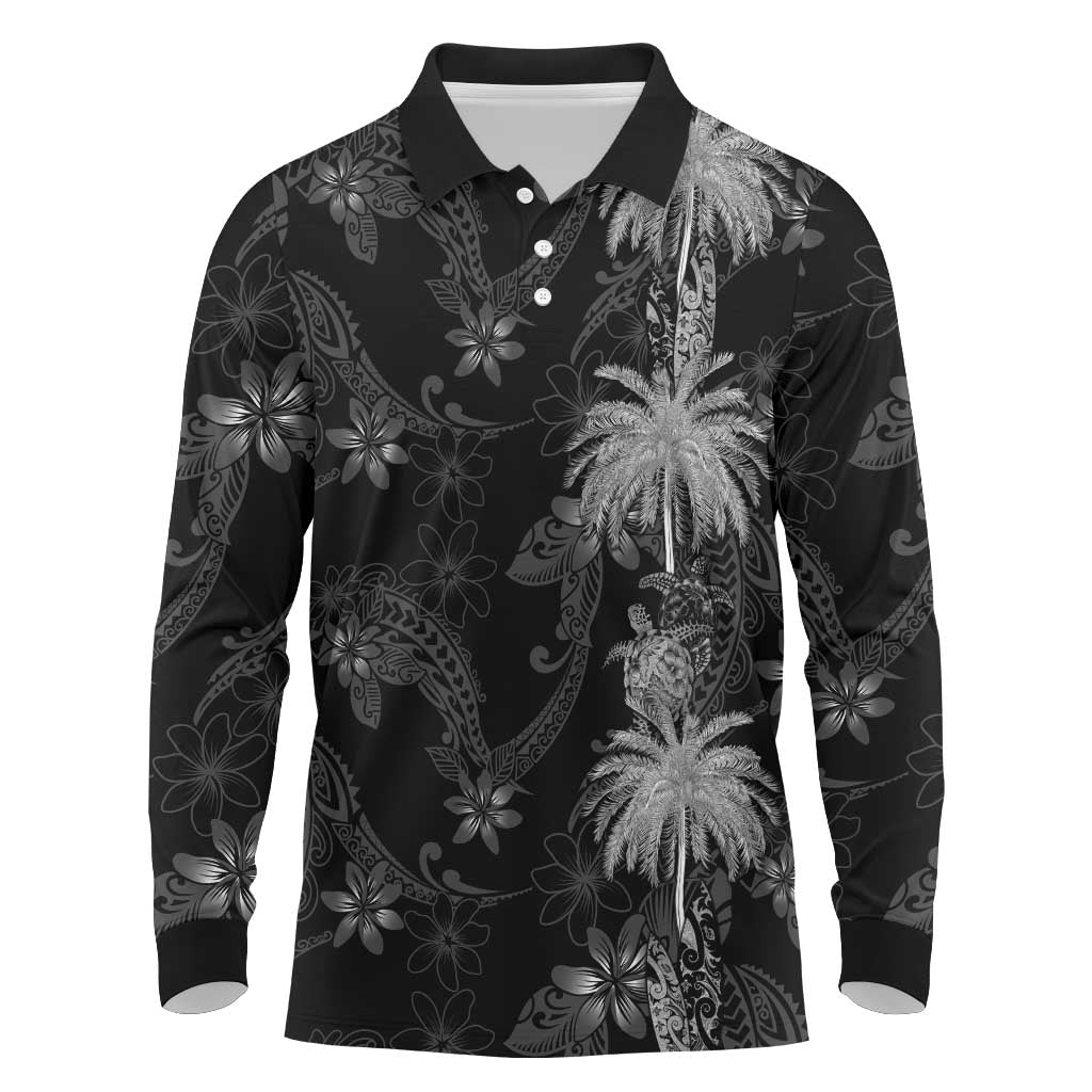 Hawaiian Honu And Surfboards Long Sleeve Polo Shirt Silver Style - Polynesian Pride