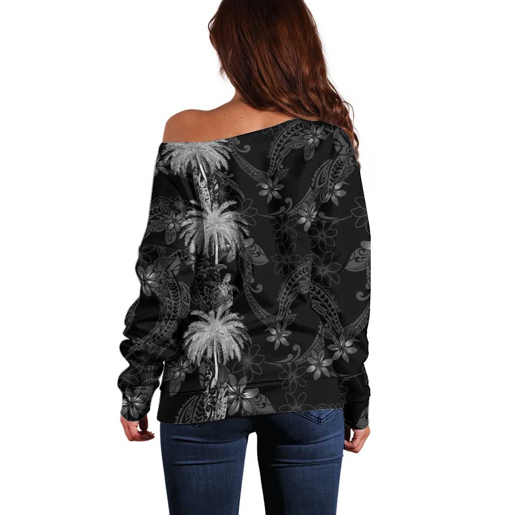 Hawaiian Honu And Surfboards Off Shoulder Sweater Silver Style - Polynesian Pride