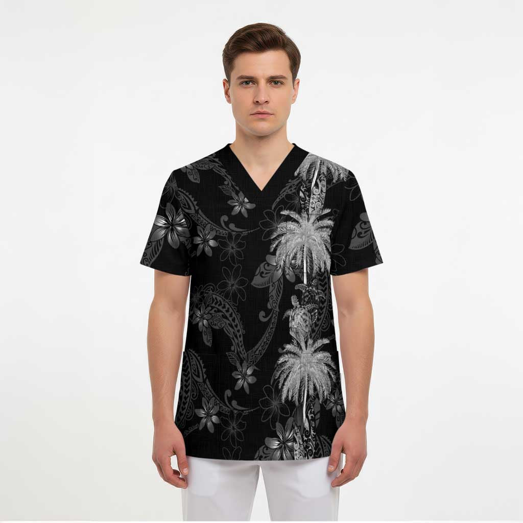 Hawaiian Honu And Surfboards Scrub Top Silver Style - Polynesian Pride
