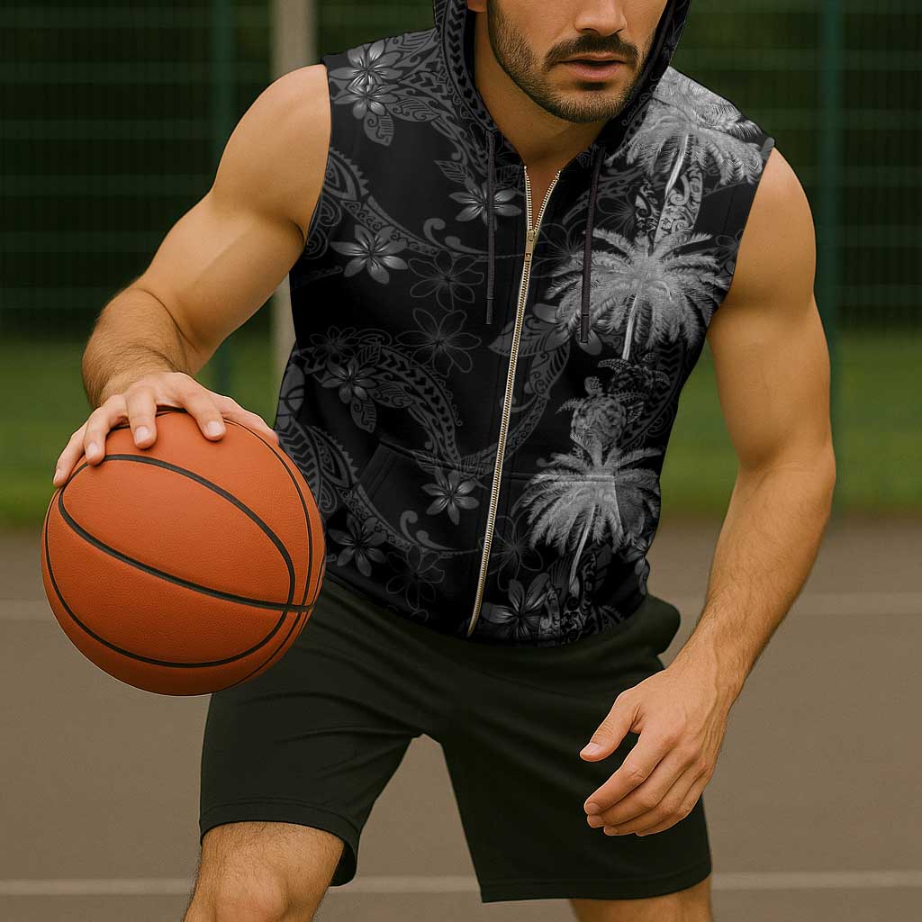 Hawaiian Honu And Surfboards Sleeveless Zip Hoodie Silver Style - Polynesian Pride