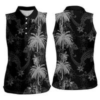 Hawaiian Honu And Surfboards Women Sleeveless Polo Shirt Silver Style - Polynesian Pride
