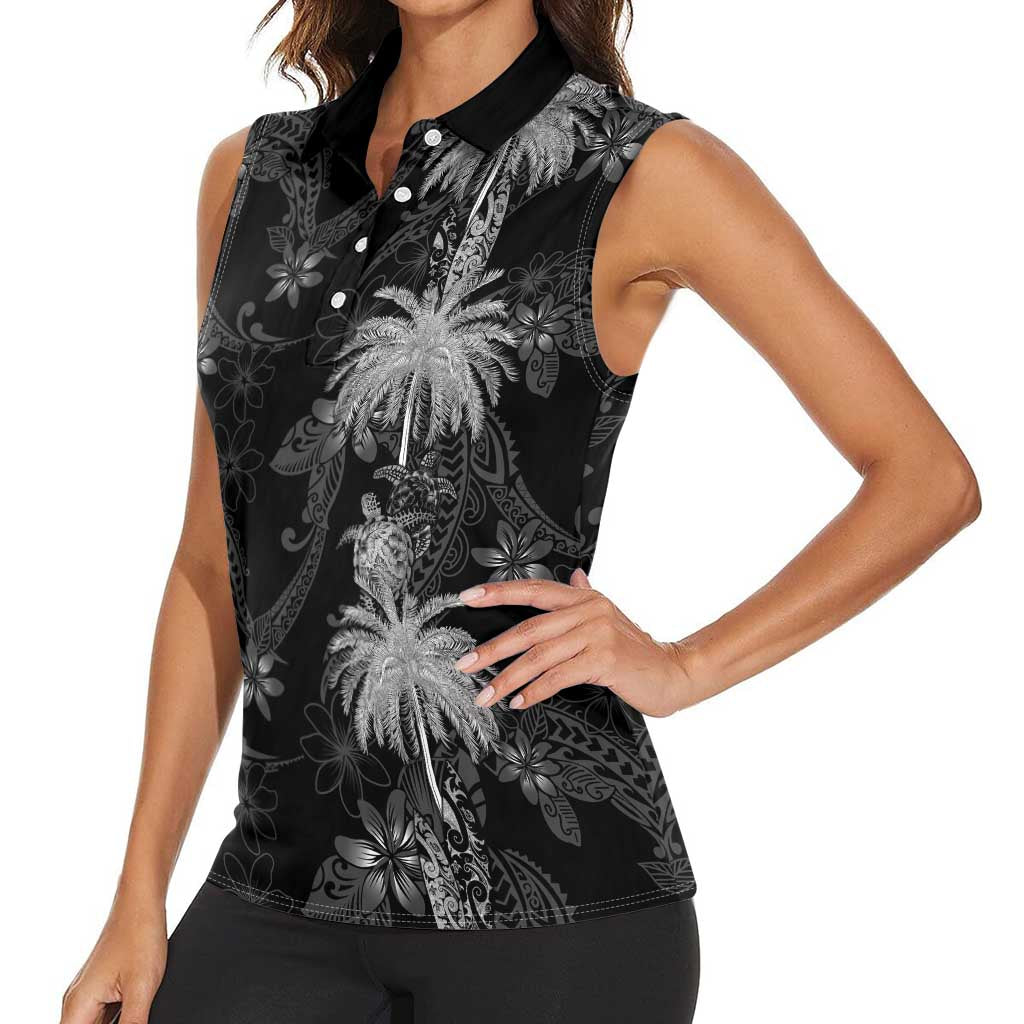 Hawaiian Honu And Surfboards Women Sleeveless Polo Shirt Silver Style - Polynesian Pride