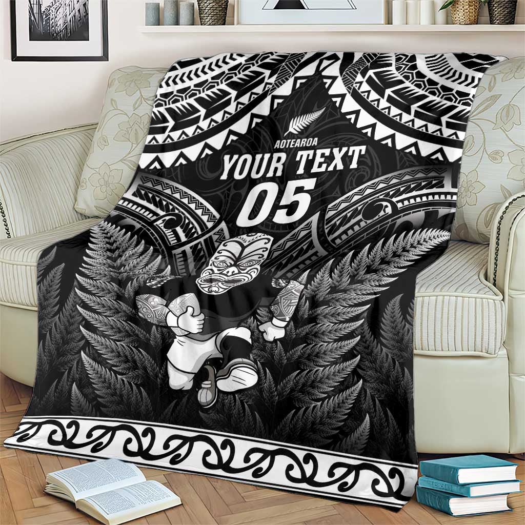 Custom New Zealand Maori Tiki Rugby Blanket Go Aotearoa Maori Pattern