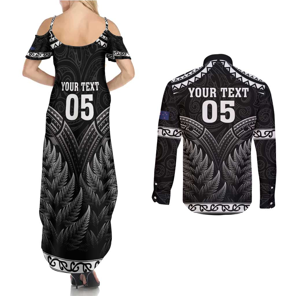 Custom New Zealand Maori Tiki Rugby Couples Matching Summer Maxi Dress and Long Sleeve Button Shirt Go Aotearoa Maori Pattern