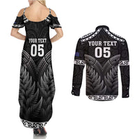 Custom New Zealand Maori Tiki Rugby Couples Matching Summer Maxi Dress and Long Sleeve Button Shirt Go Aotearoa Maori Pattern