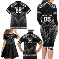 Custom New Zealand Maori Tiki Rugby Family Matching Long Sleeve Bodycon Dress and Hawaiian Shirt Go Aotearoa Maori Pattern