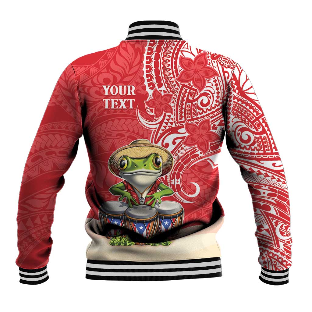 Personalized Puerto Rico Baseball Jacket Coqui Frog With Polynesian Pattern - Polynesian Pride