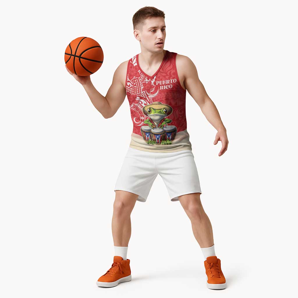 Personalized Puerto Rico Basketball Jersey Coqui Frog With Polynesian Pattern - Polynesian Pride