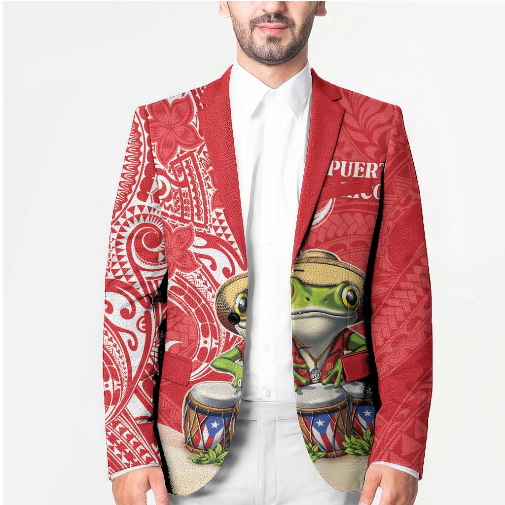 Personalized Puerto Rico Blazer Coqui Frog With Polynesian Pattern - Polynesian Pride