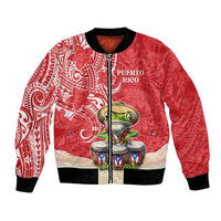 Personalized Puerto Rico Bomber Jacket Coqui Frog With Polynesian Pattern - Polynesian Pride