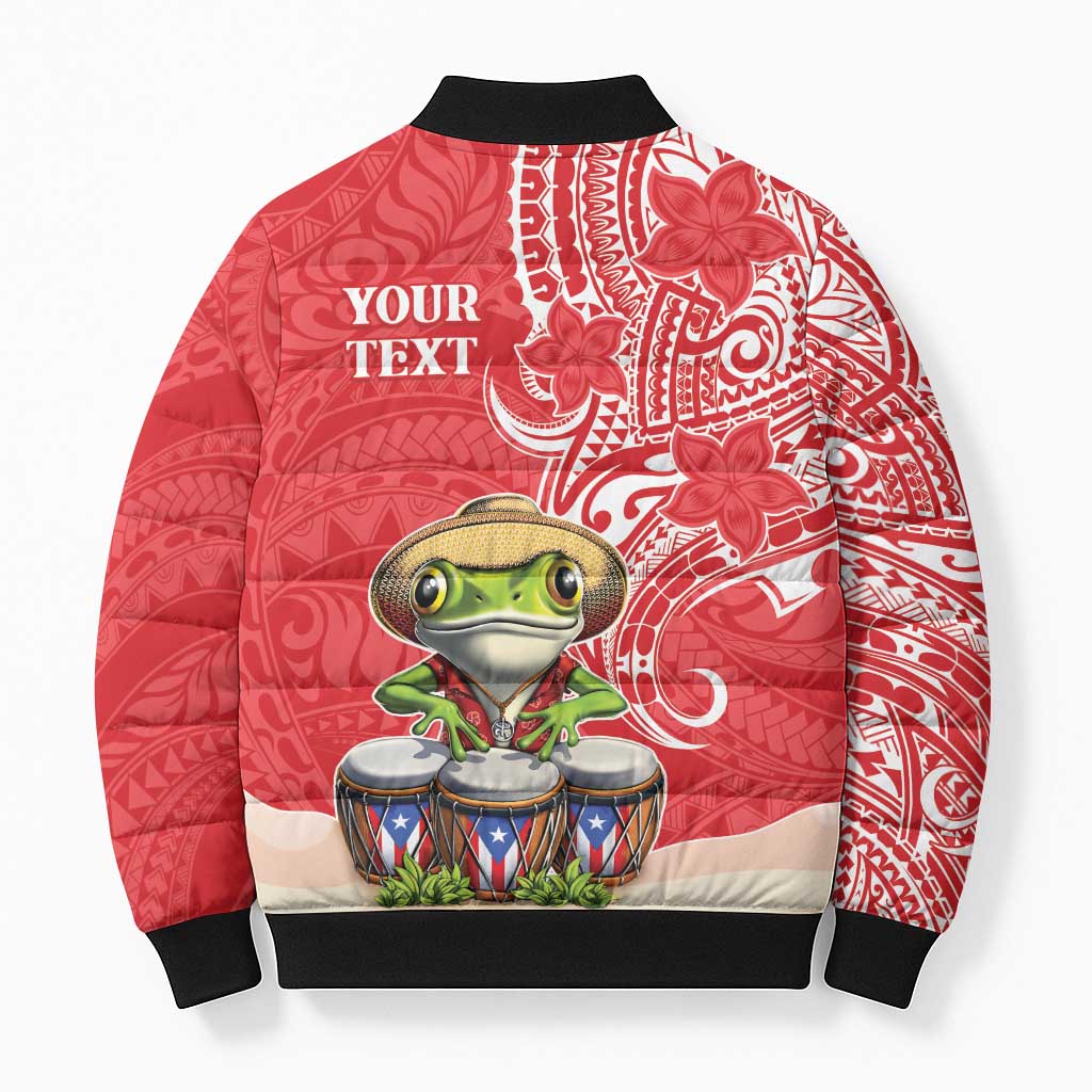 Personalized Puerto Rico Bomber Puffer Jacket Coqui Frog With Polynesian Pattern - Polynesian Pride