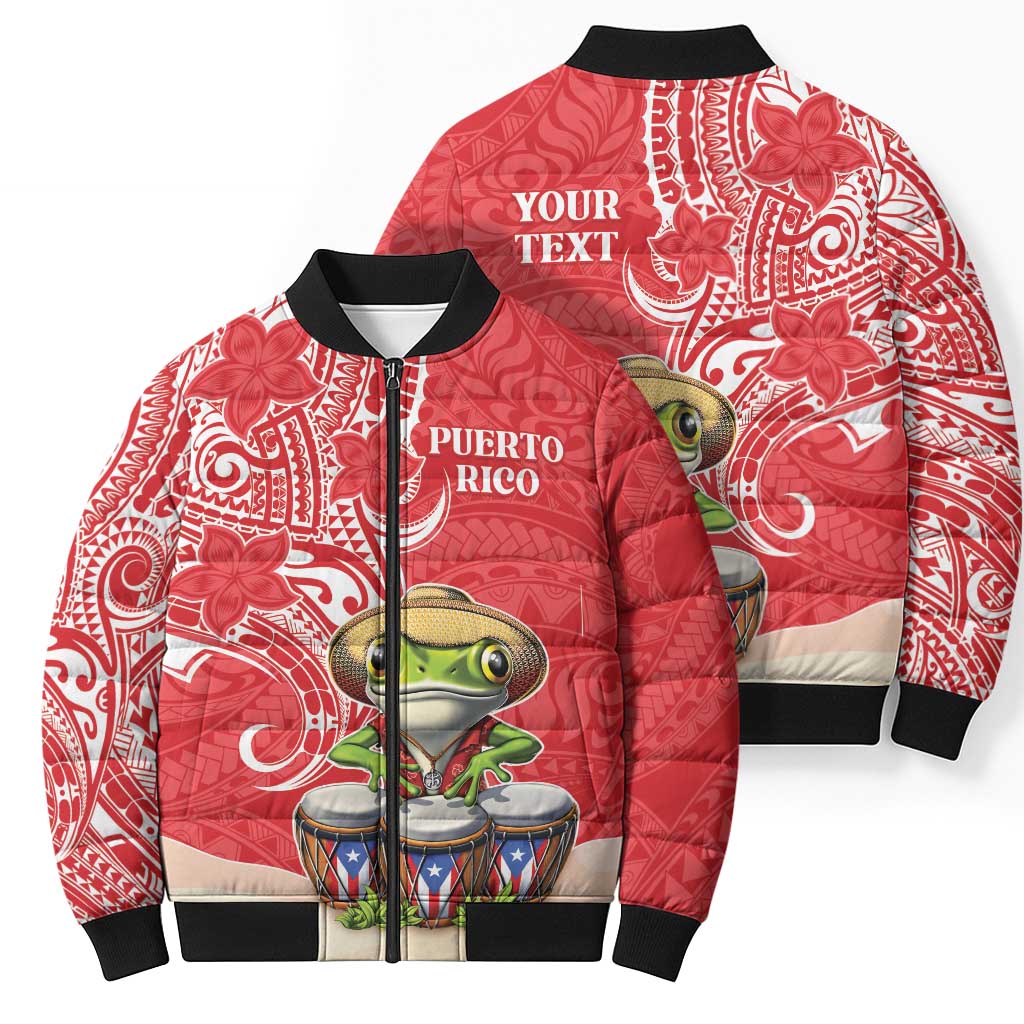 Personalized Puerto Rico Bomber Puffer Jacket Coqui Frog With Polynesian Pattern - Polynesian Pride