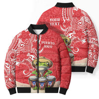 Personalized Puerto Rico Bomber Puffer Jacket Coqui Frog With Polynesian Pattern - Polynesian Pride
