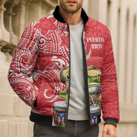Personalized Puerto Rico Bomber Puffer Jacket Coqui Frog With Polynesian Pattern - Polynesian Pride