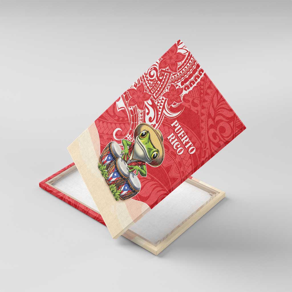 Puerto Rico Canvas Wall Art Coqui Frog With Polynesian Pattern - Polynesian Pride