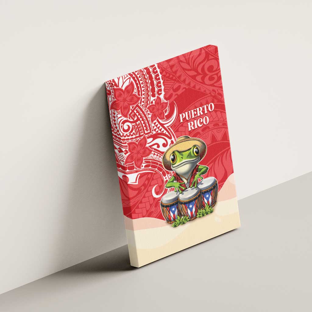 Puerto Rico Canvas Wall Art Coqui Frog With Polynesian Pattern - Polynesian Pride