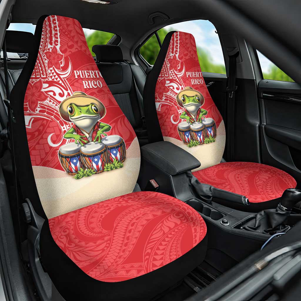 Puerto Rico Car Seat Cover Coqui Frog With Polynesian Pattern - Polynesian Pride