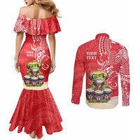Personalized Puerto Rico Couples Matching Mermaid Dress and Long Sleeve Button Shirt Coqui Frog With Polynesian Pattern - Polynesian Pride