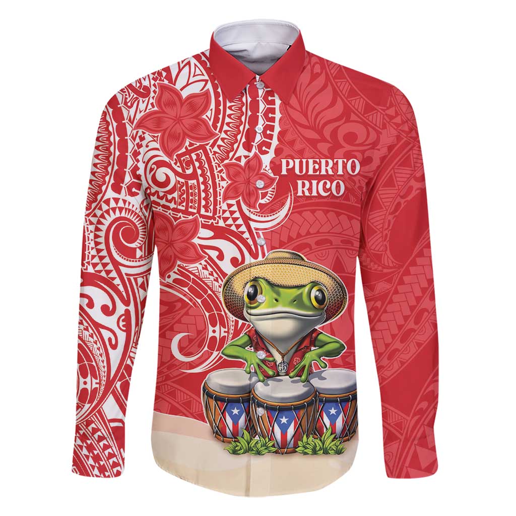 Personalized Puerto Rico Family Matching Long Sleeve Bodycon Dress and Hawaiian Shirt Coqui Frog With Polynesian Pattern - Polynesian Pride