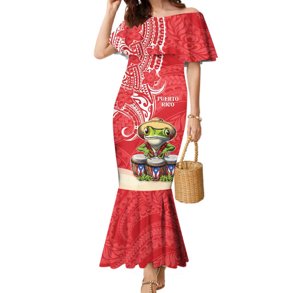 Personalized Puerto Rico Family Matching Mermaid Dress and Hawaiian Shirt Coqui Frog With Polynesian Pattern - Polynesian Pride