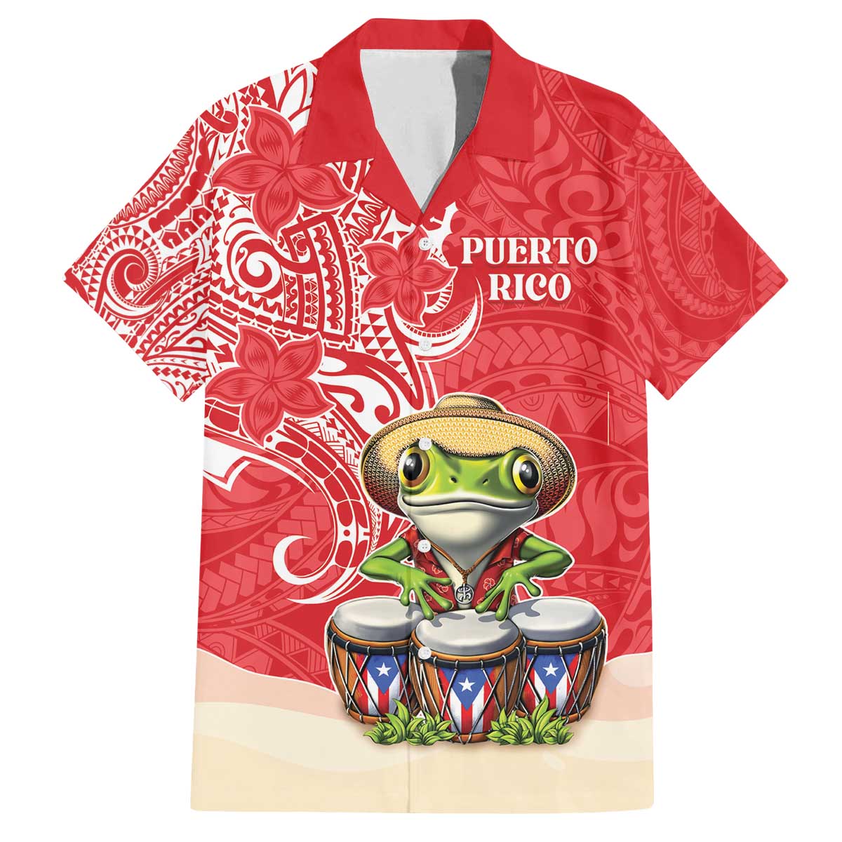 Personalized Puerto Rico Family Matching Off The Shoulder Long Sleeve Dress and Hawaiian Shirt Coqui Frog With Polynesian Pattern - Polynesian Pride