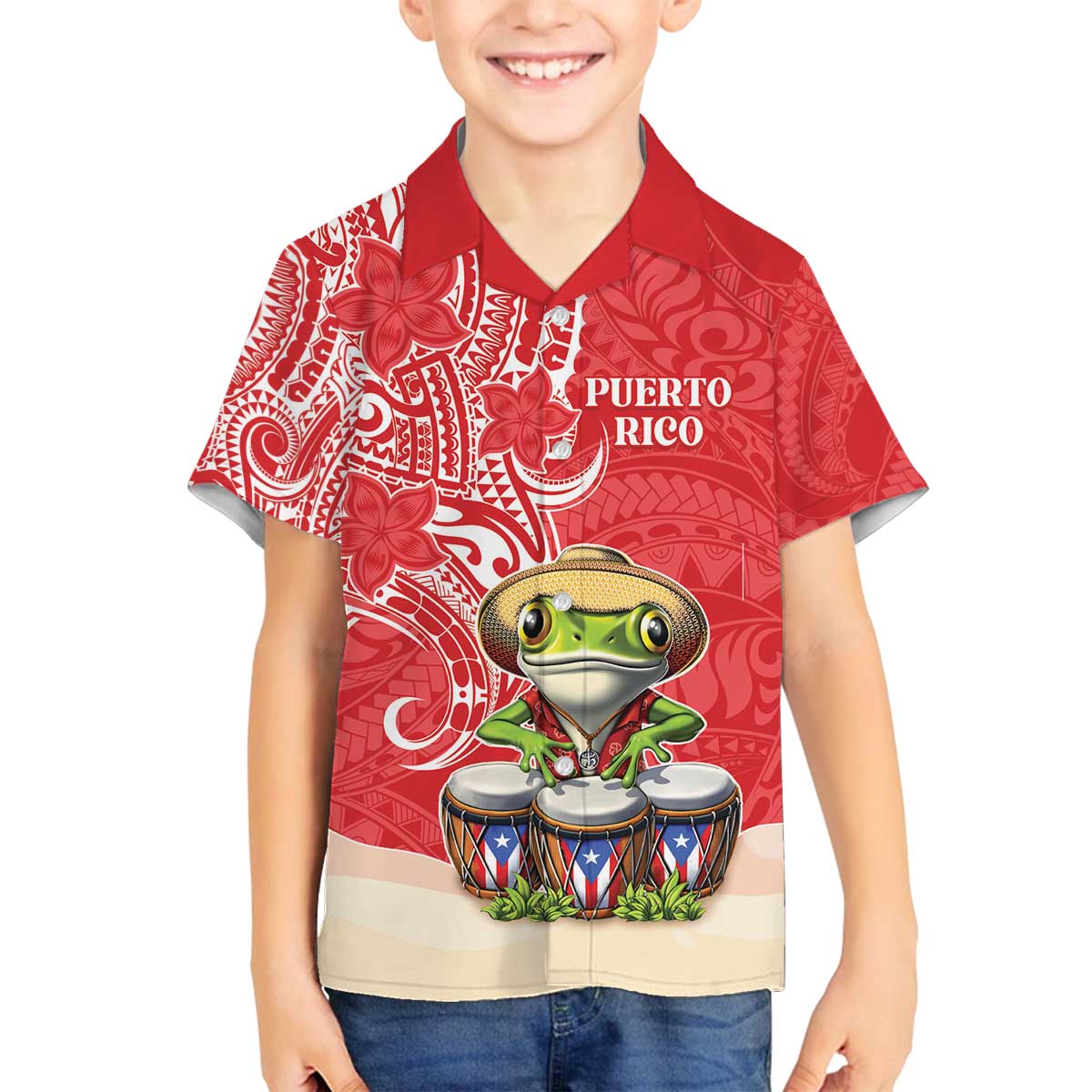 Personalized Puerto Rico Family Matching Off The Shoulder Long Sleeve Dress and Hawaiian Shirt Coqui Frog With Polynesian Pattern - Polynesian Pride