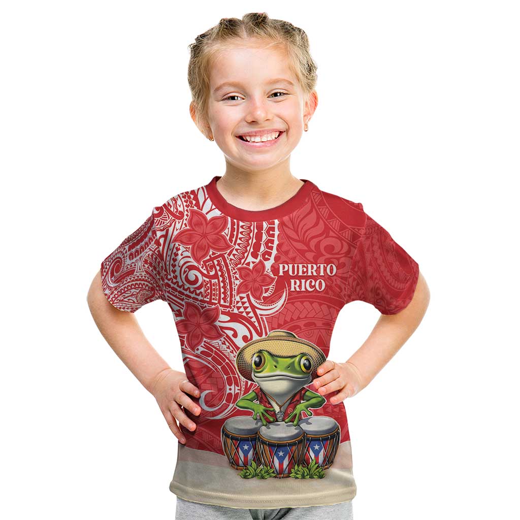 Personalized Puerto Rico Kid T Shirt Coqui Frog With Polynesian Pattern - Polynesian Pride