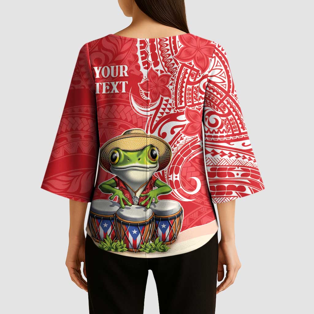 Personalized Puerto Rico Kimono Sleeve Blouse Coqui Frog With Polynesian Pattern - Polynesian Pride