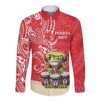 Personalized Puerto Rico Long Sleeve Button Shirt Coqui Frog With Polynesian Pattern - Polynesian Pride