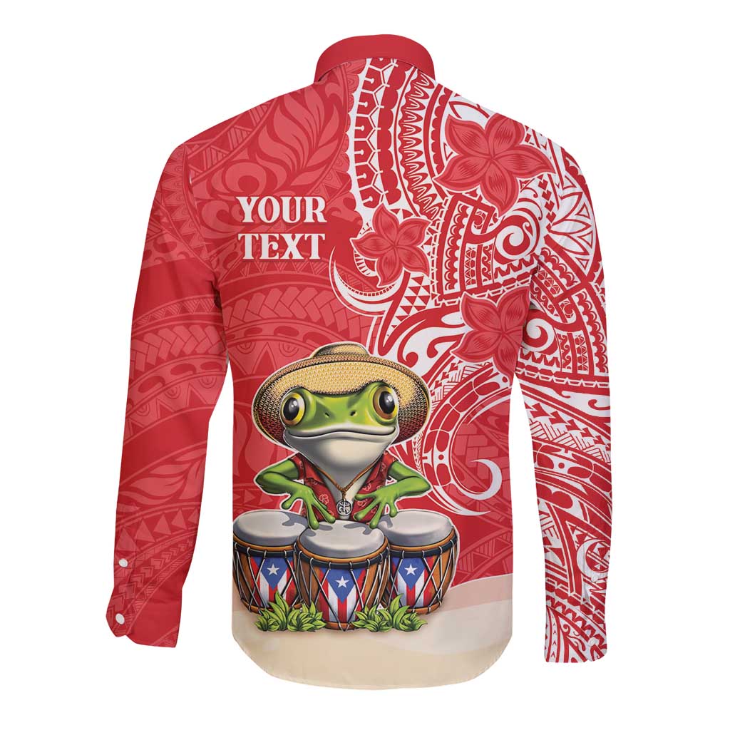 Personalized Puerto Rico Long Sleeve Button Shirt Coqui Frog With Polynesian Pattern - Polynesian Pride